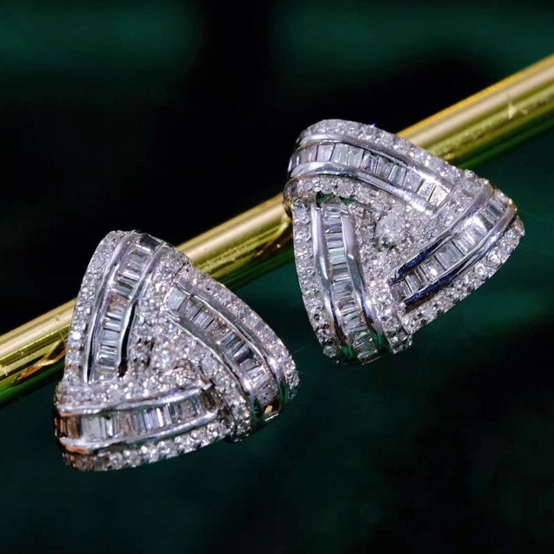 

European and American Commuting Fashion, Simple Earrings, Women s Triangle Geometric Design Earrings, Popular Business Zircon