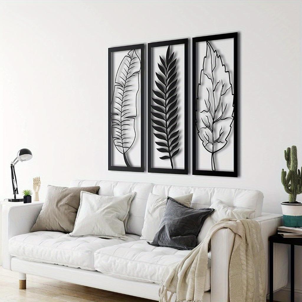 Metal Leaf Wall Art Decor, Iron Leaves Sculpture, Nature Inspired Hanging for Living Room Bedroom Office, Modern Sturdy Home Accent