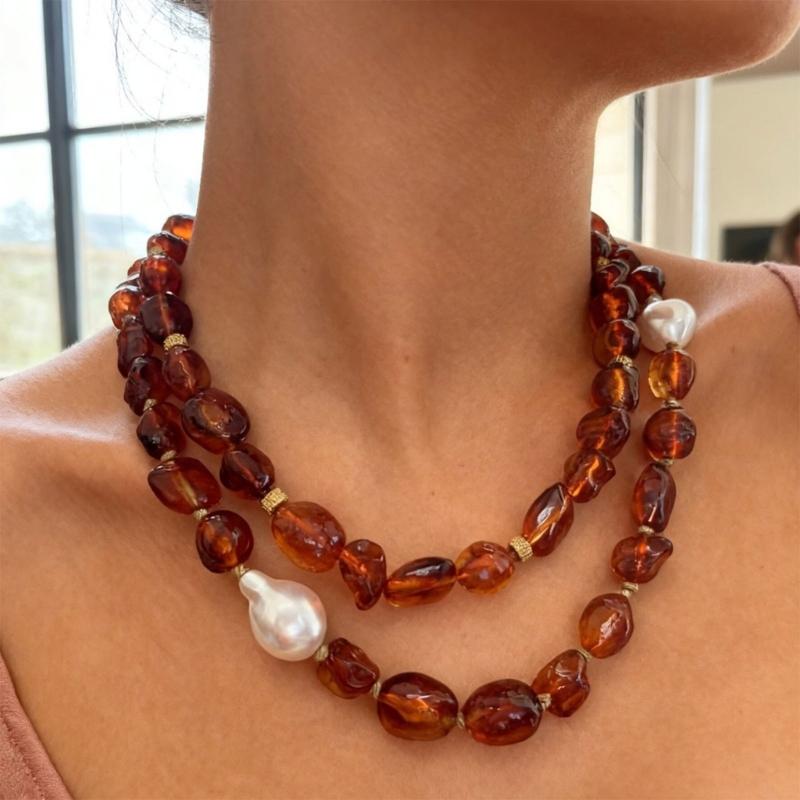Stylish Red Resin Irregular Bead Necklace With Adjustable Length For Personalized Fit And Artistic Design In Sturdy Alloy Construction.