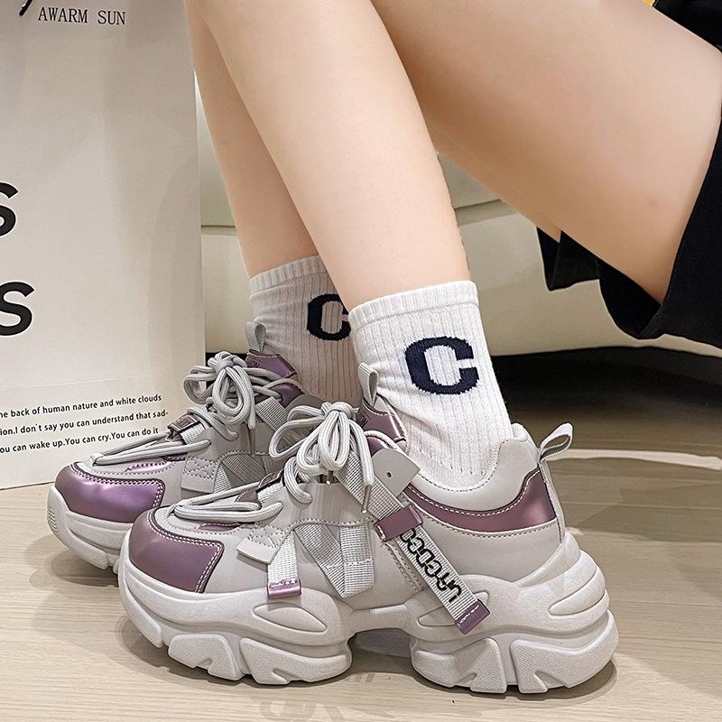 Popular muffin platform dad shoes women's 2025 spring and autumn new niche versatile height-increasing small casual sports shoes