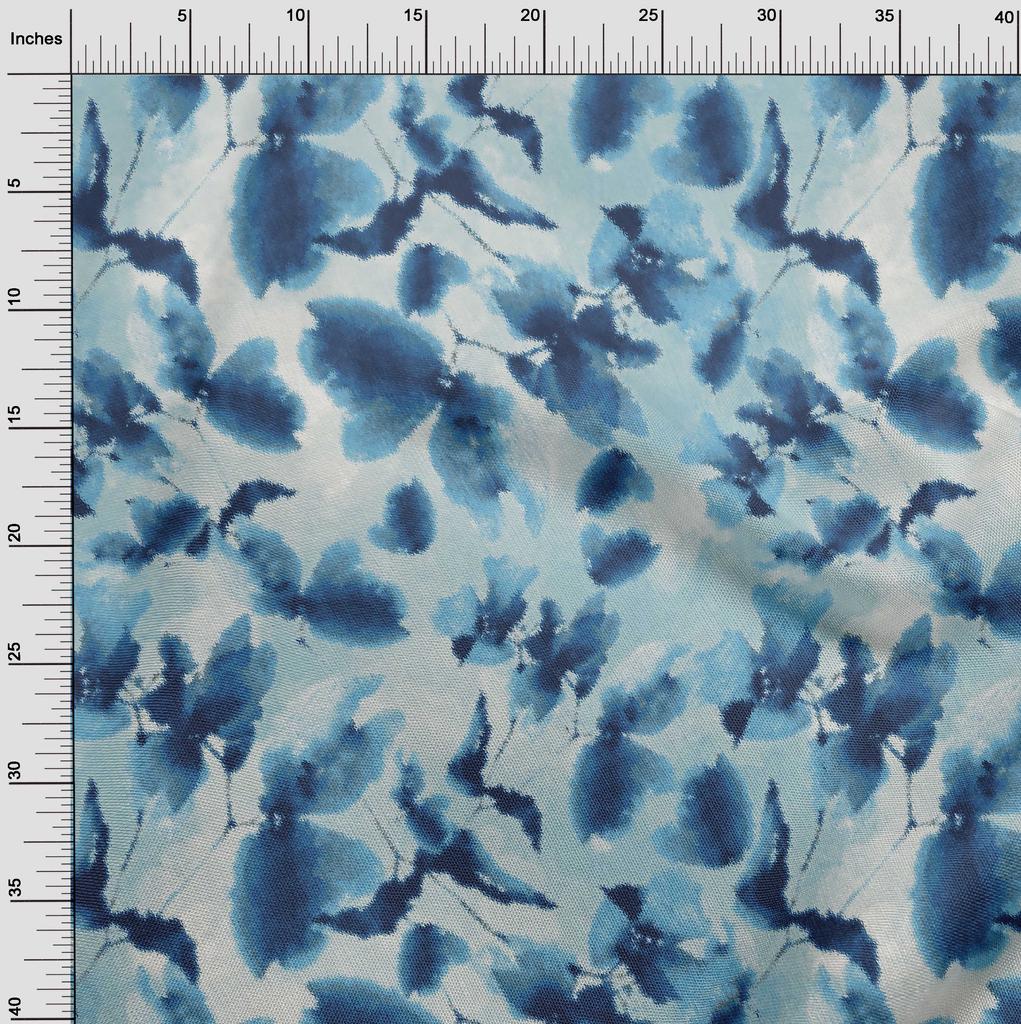 oneOone Baumwoll-Popeline, blau, abstraktes, verschwommenes Blumenmuster, DIY-Kleidung, Quiltstoff, Druckstoff, Meterware, 42 Zoll