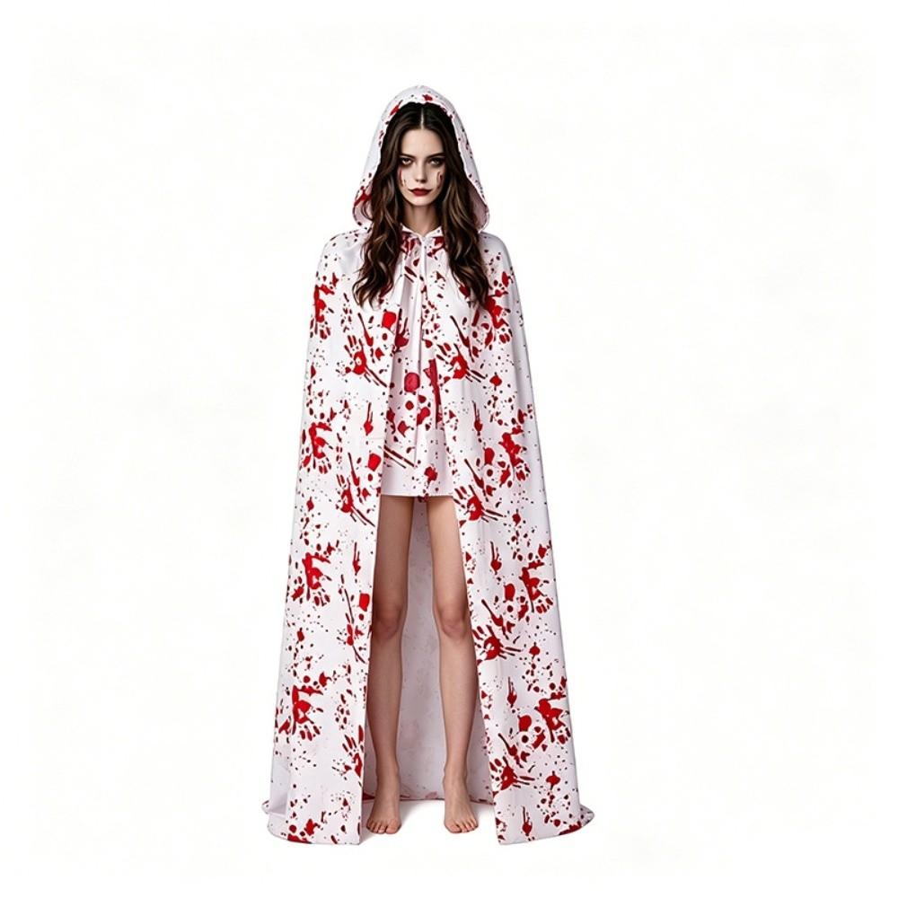 Stretchy Fit Blood Stained Cape Hooded Design Cosplay Costume Cloak  for Horror Dress Up
