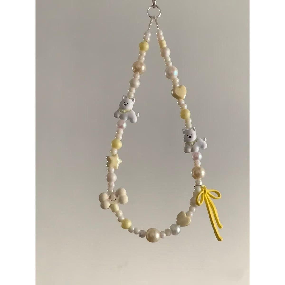 

Желтый шарф ручной работы, подвеска-щенок, цепочка для телефона, ланьярд, шарм