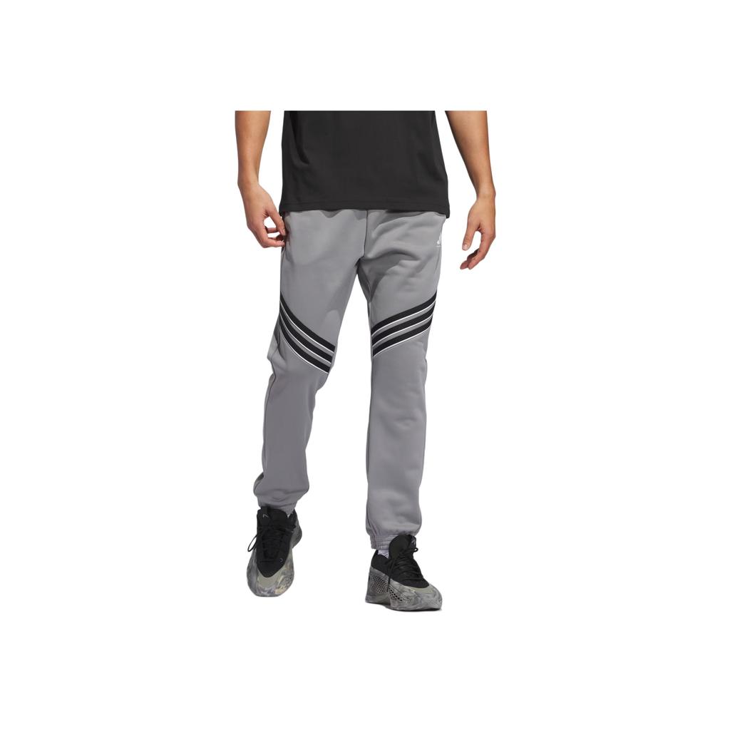 Adidas Logo Loose Fit Tapered Knit Sports Pants Men Bottoms Gray JN2495