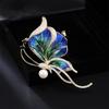 Delicate enamel butterfly brooch high-end temperament pearl insect brooch light luxury pin cheongsam accessories