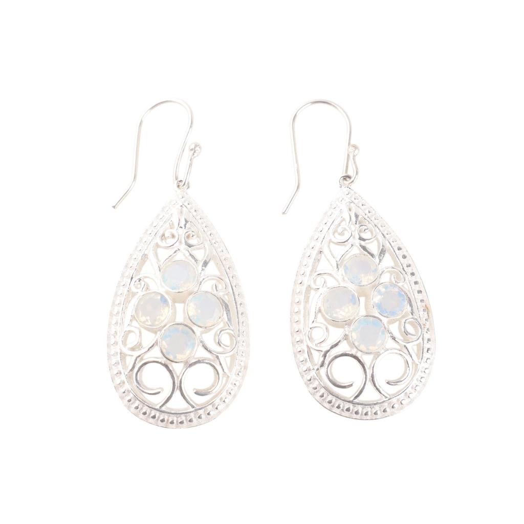 Milky Opal Gemstone 925 Fine Silver Handmade Jewelry Earrings 2.25" Gift For Her CE-17-14