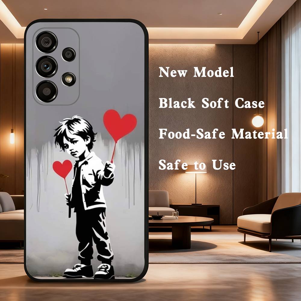 Graffiti B-Banksyes Artist  Phone For Samsung Galaxy A53,31,52,72,41,22,73,32,71,Note,J7,8,9,5G Soft Black Silicone Case