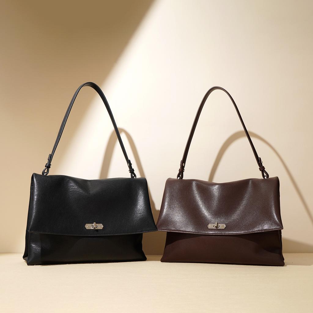 New Tote Bag Women's Large-capacity Commuter Shoulder Messenger Bag Leather Cowhide Niche Design Bag