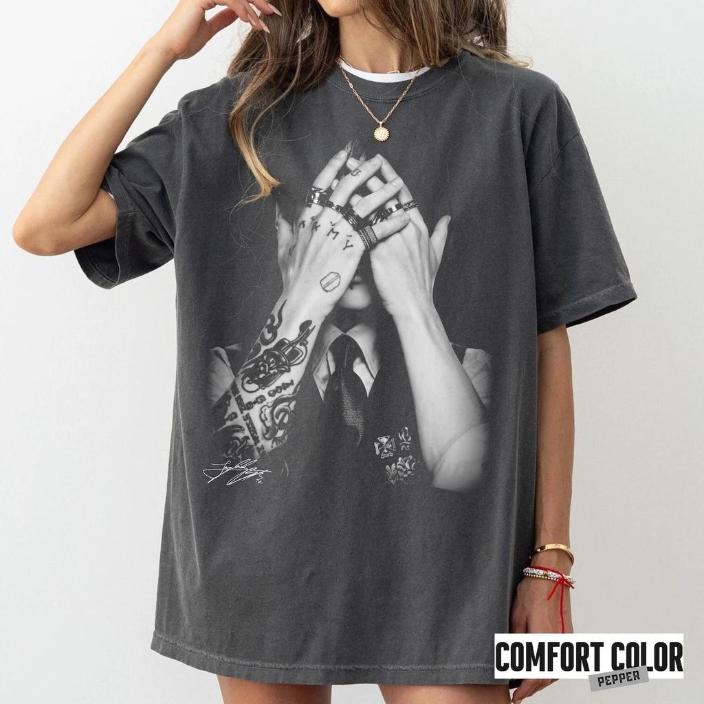 Jung Kook BTS Komfortfarbe T-Shirt, Bangtan Sonyeondan Grafik-T-Shirt, K-Pop Fan S