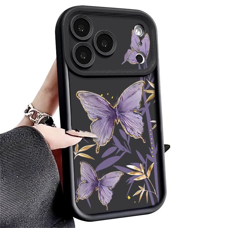 Gilded Purple Butterfly Pattern Case For iPhone 17 Pro Max Funda Shockproof Bumper Cover For iPhone 16 Pro Max 15 14 13 12 11 Air 16E