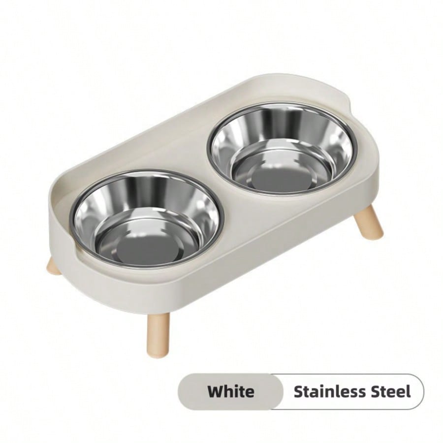 Elevated Stainless Steel/Plastic Pet Bowls Set with Stand, Dual Bowls for Small Dogs and Cats, with Splash Guard - Pet Feeder