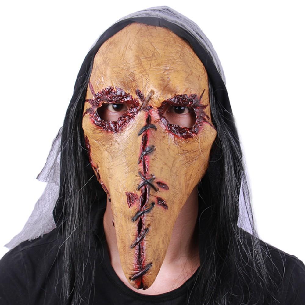 Bloody Stitched Bird Mouth Mask Cosplay Horror Beak Helmet Full Face Latex Headwear Halloween Masquerade Party Costume Prop