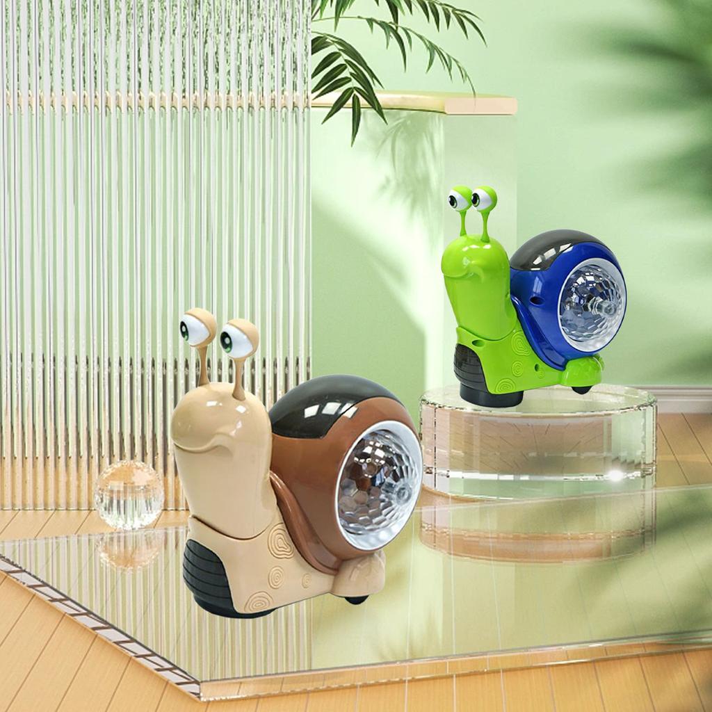 Crawling Snail Baby Toy with Music Lights Universal Interactive Electric Walking Tummy Time Snail Toys for Baby Toddler Brown