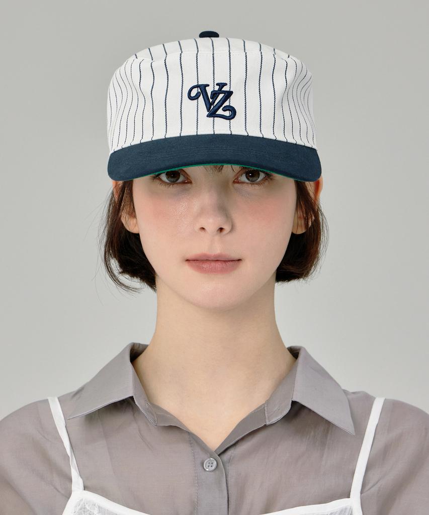 Bajal Leaf Vz Monogram Stripe Pillbox Cap Navy