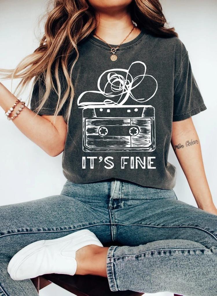 Retro Cassette Tape T‑Shirt, 100% Cotton It’s Fine Graphic Tee, 9