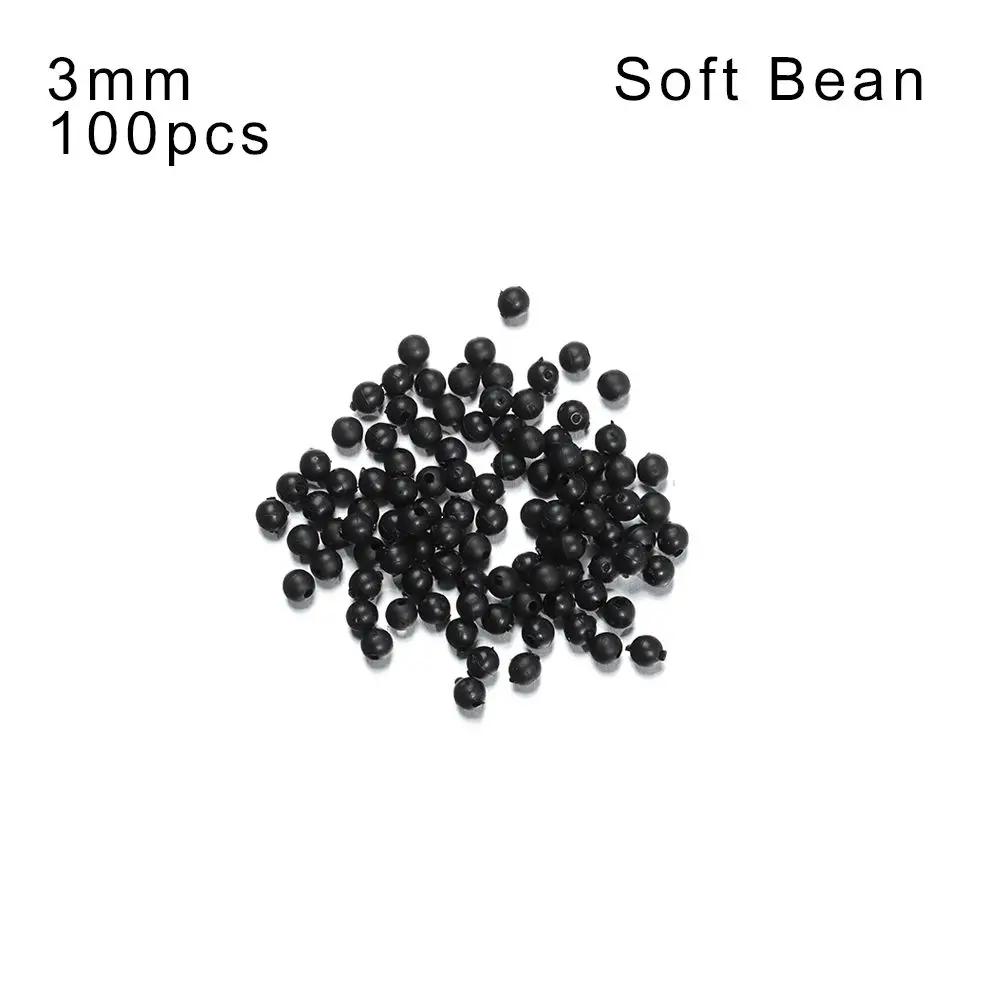 100Pcs Fishing Beads Space Stopper Black 3mm-12mm Round Soft and hard beans Fishing Lures bait Hook Rig Accessories