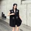 Trendige Sommer-schwarze Weste für Damen Design Sinn Reifen High-End Schlankmachend Ärmelloser Blazer-Weste Lässig Streetwear Oberbekleidung