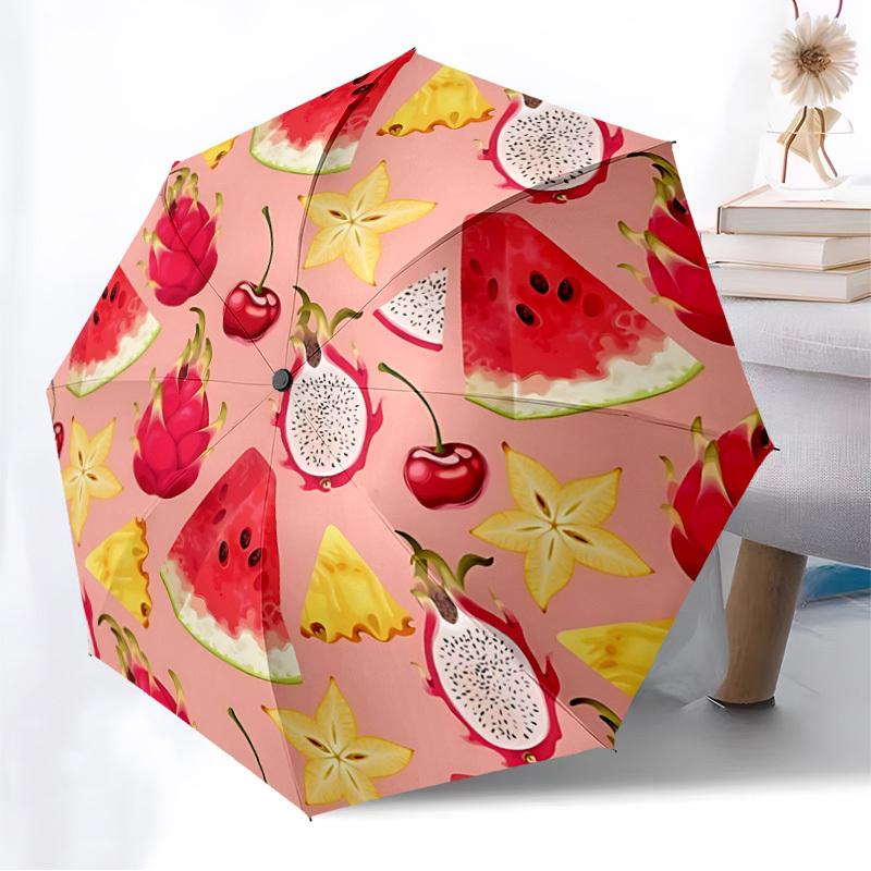 1pc Fruit Salad Pattern Automatic Open/Close Umbrella, 8-Rib Sturdy Frame, Umbrella for Travel, Everyday, Formal Events Yy251126044