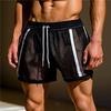Summer Thin Fashion Men's Mesh Sexy See Through Shorts with Contrasting Stripes Sports Casual Pants
