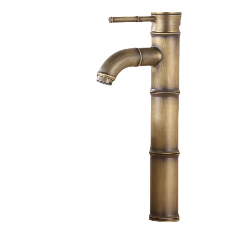 Baterie de baie europeană antică din cupru cu bambus – Baterie pentru lavoar cu apă caldă/rece pentru chiuvete deasupra blatului