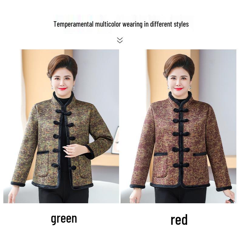 Plus Size Winter Velvet Warm Cotton Jacket for Middle-Aged and Elderly Women