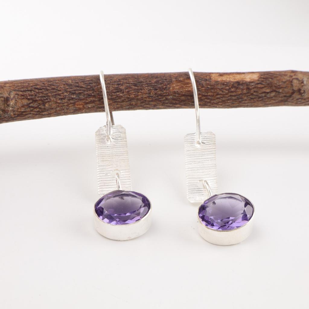 Iolite Gemstone 925 Sterling Silver Jewelry Handmade Earrings 1.9" Gift For Wife EE-168-14