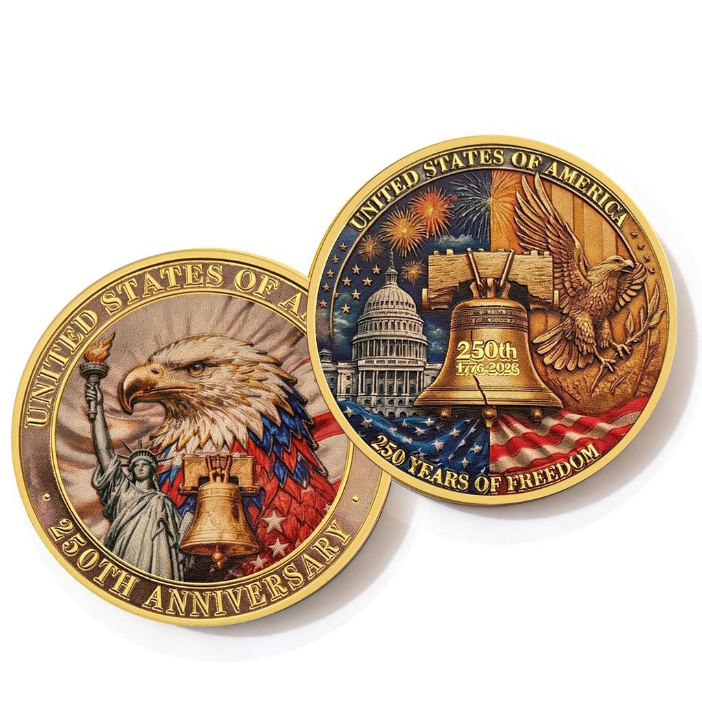 250th Anniversary Commemorative Coin Independence Day Founding Medal Challenge Coin Embossed Metal Coin Color Printed Badge