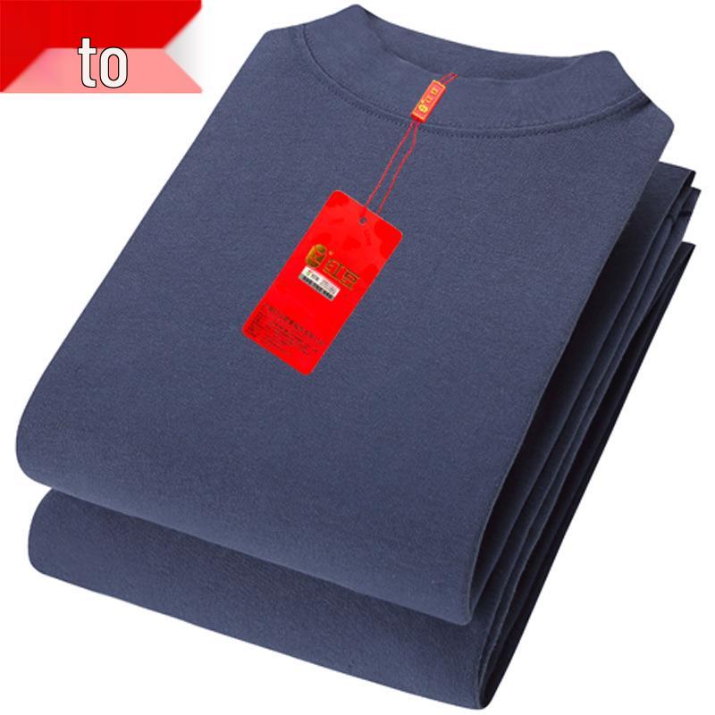 Conjunto de Ropa Interior Térmica para Hombre Color Frijol Rojo - Top de Cuello Semi Alto y Pantalones, Algodón, Ligero, Cuello Redondo