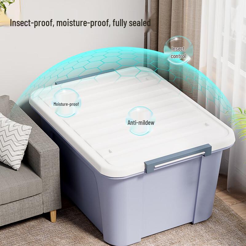 CHAHUA 58L Plastic Clothes Quilt Storage Box with Wheels