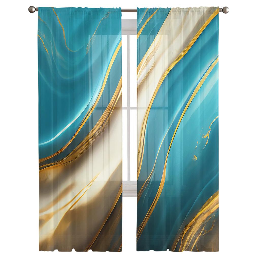 Marble Texture Aqua Green Voile Sheer Curtains For Living Room Window Chiffon Tulle Curtain Kitchen Bedroom Drapes Home Decor