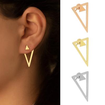 CARLIDANA Boucles d'oreilles Triangle Motif Géométrique Élégant Double Couche Combinaison Boucles d'oreilles en Acier Inoxydable Plaqué Or Pour Femmes