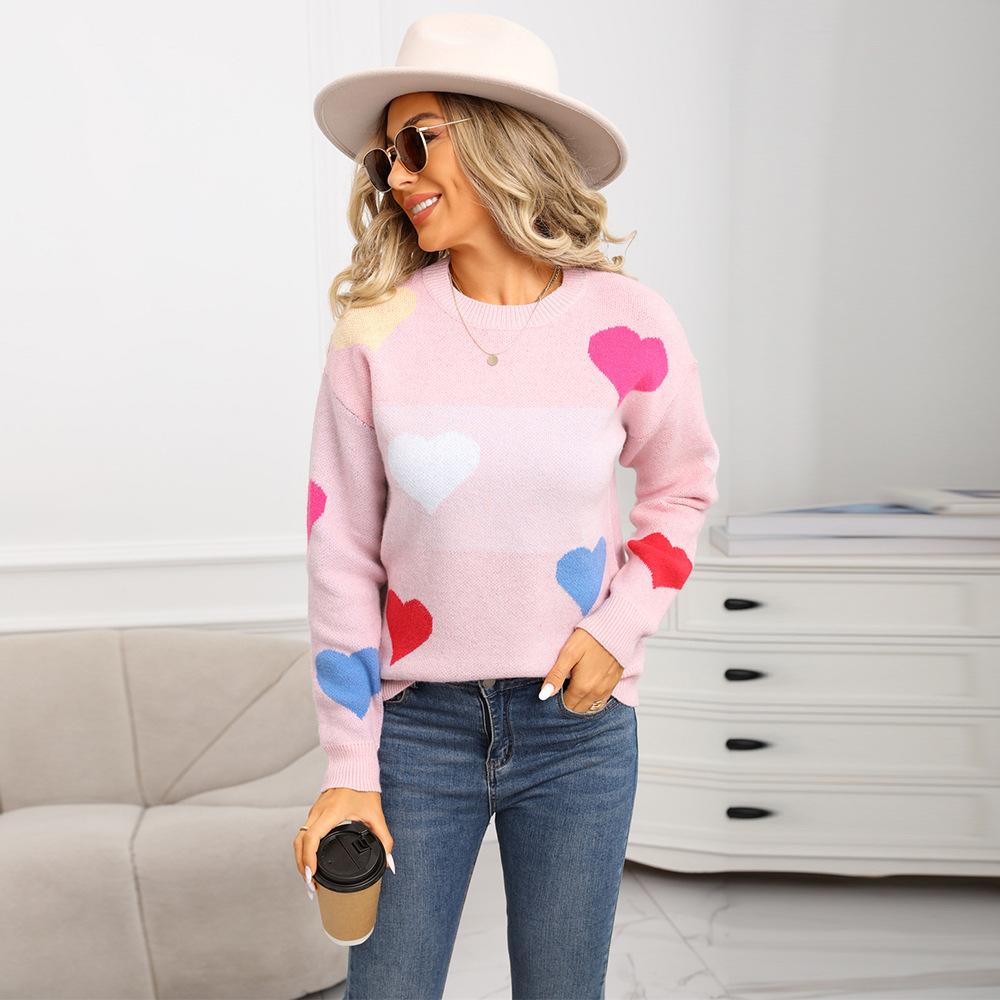 New Spring Collection: Heart-shaped Valentine's Day Mini Heart-shaped Sweater, Round-neck Knitted Pullover Sweater for Women