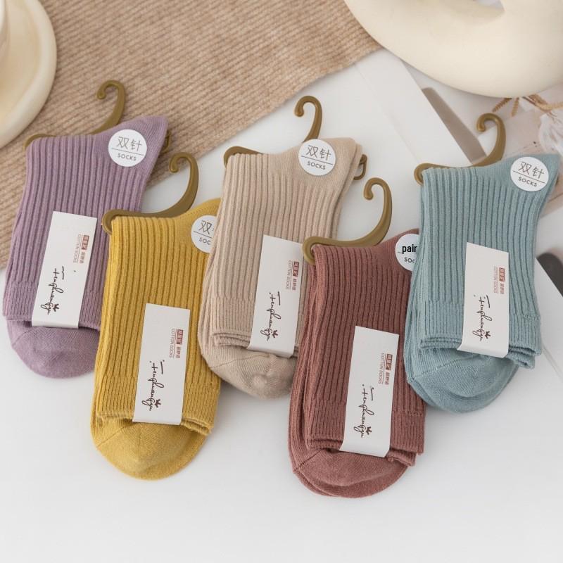 Women's Thickened Cotton Mid-Calf Socks - Warm, Solid Color for Autumn & Winter