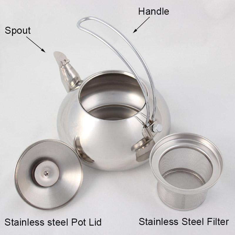 BORREY1.5L Silver Gold Teapots Stainless Steel Kettle Hotel Tea Pot With Filter Restaurant Gas Stove Induction Cooker Tea Kettle