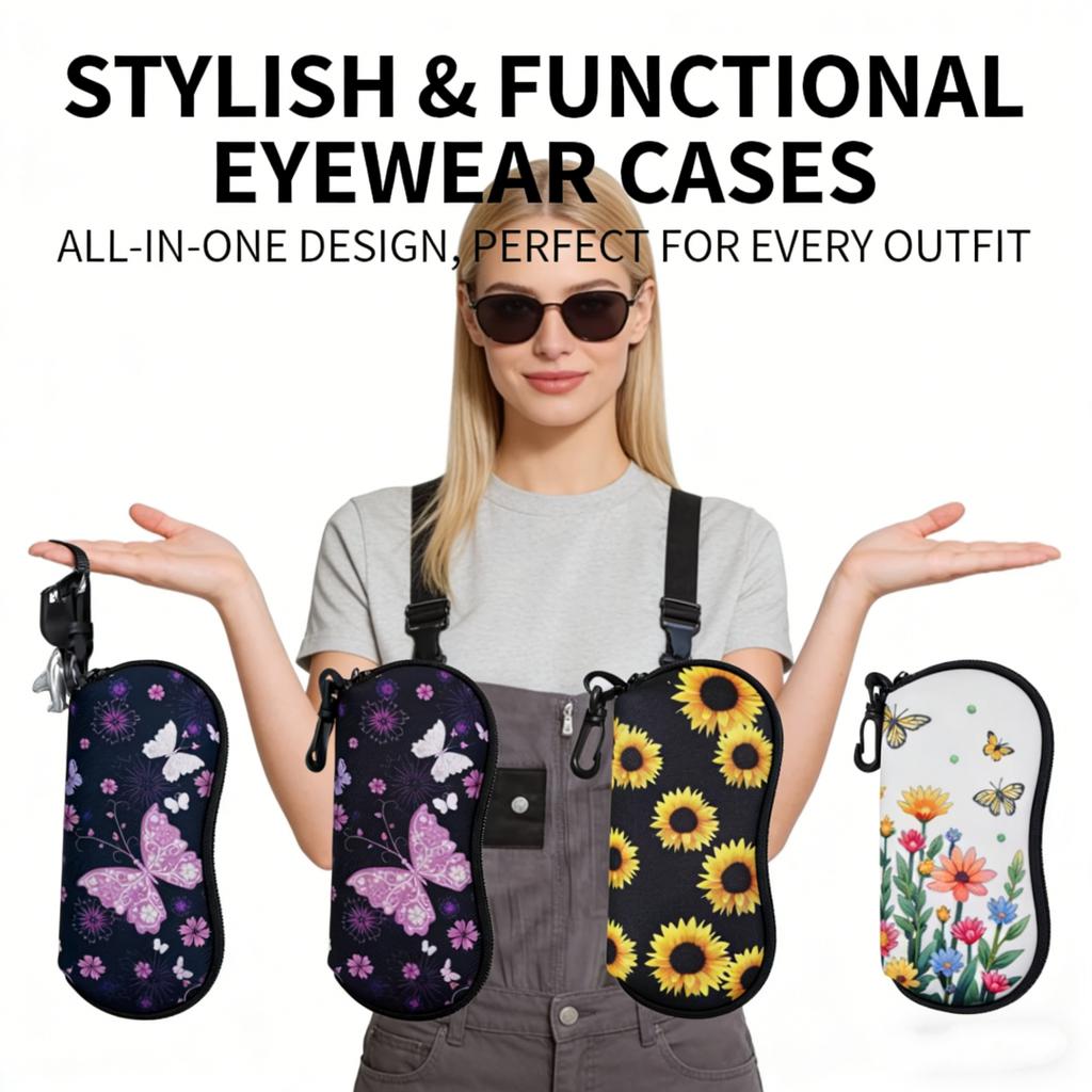 Birds Butterfly Floral Print Eyeglass Case Portable Zipper Sunglasses Pouch Protective Eyewear Holder for Women Men Travel