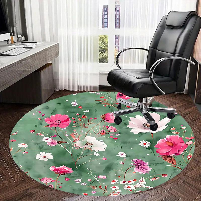 1PC Floral Pattern Non-Slip Floor Round carpet, Office, family, bedroom, Large Area Rug Indoor Rugs,  Durable Polyester-L0345