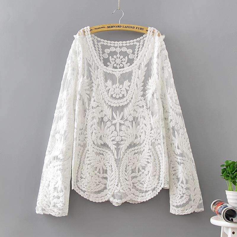 Holiday beach lace cardigan women's sunscreen swimsuit bikini hollow loose stacked blouse jacket shirt