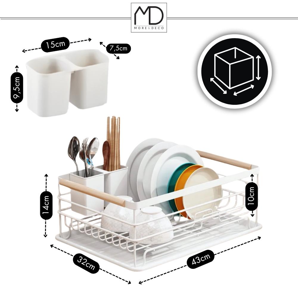 White standing dish drainer for sink, dishes, cutlery, metal