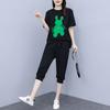 Running Casual Plus-size Sports Set, Women's Five-point Pants, Short-sleeve Summer Korean Style Loose Plus-size Printed Fashion