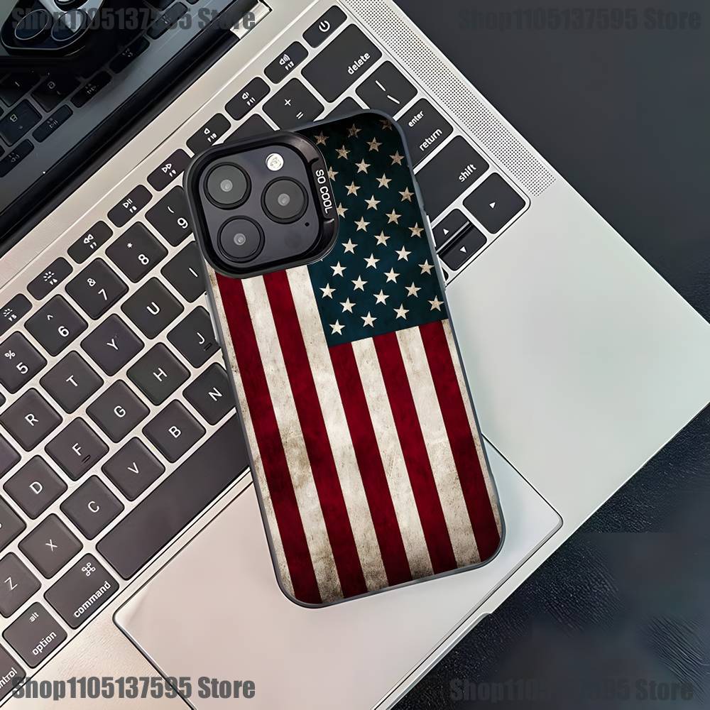 Flag American USA Phone Case For iPhone 17,16,15,14,13,12,11,Pro,XS,Max,Plus,Mini,SE4,E Black Matte Shockproof Cover