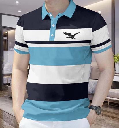 202 men's Korean version printed POLO shirt short-sleeved business lapel POLO shirt casual striped POLO shirt short-sleeved top