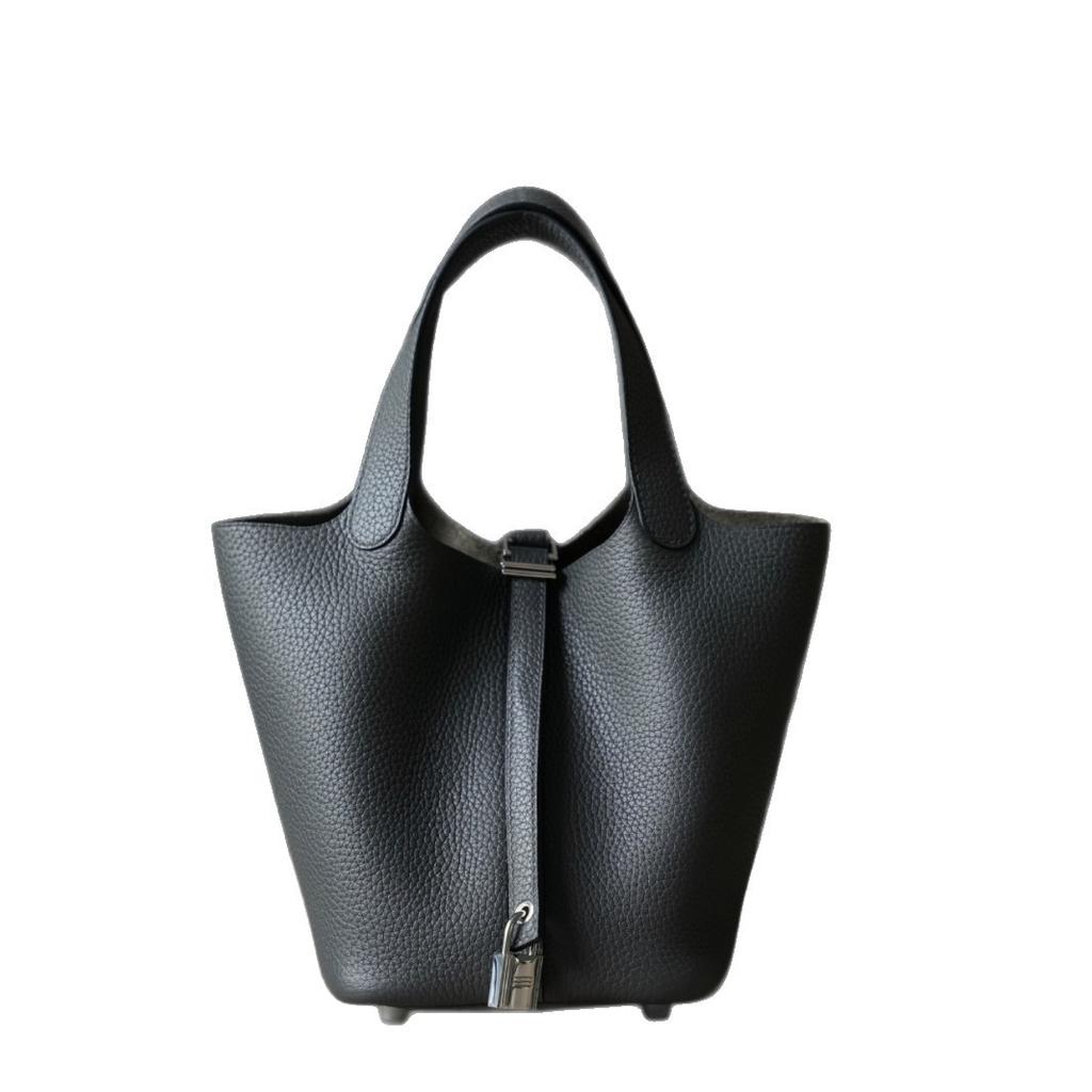 TC First Layer Cowhide Wax Thread Hand-sewn Vegetable Basket All-steel Hardware Brushed Oil Edge Handbag Craftsman Code