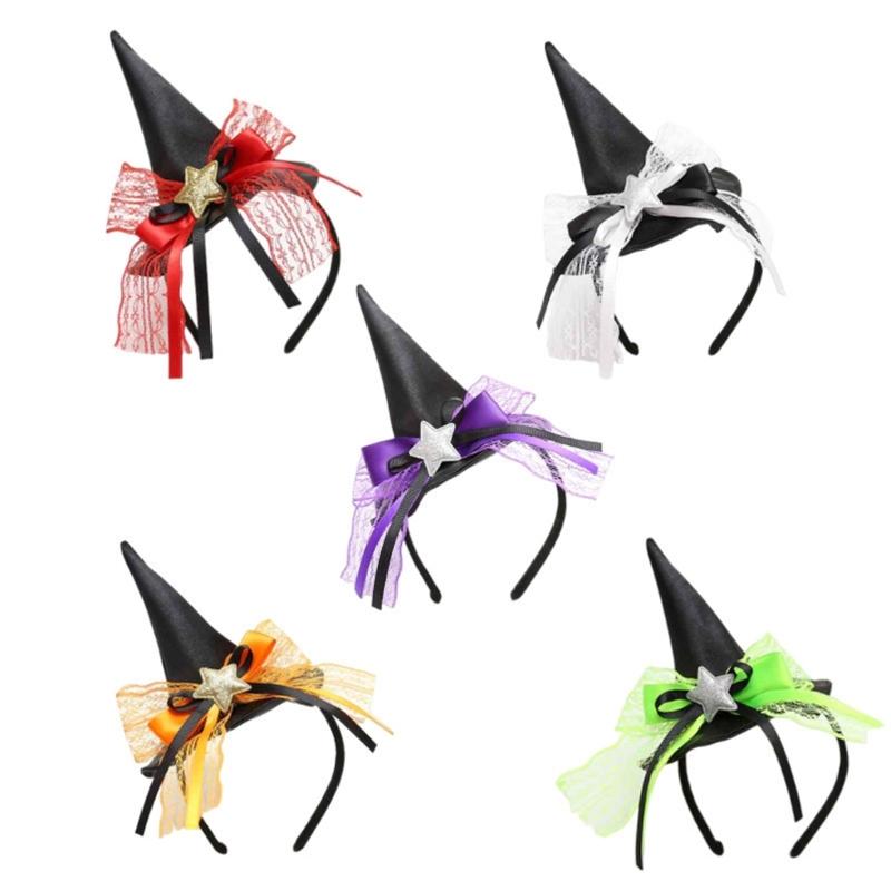 Fajna Opaska na Głowę z Kapeluszem Czarownicy i Czerwoną Koronką Dekoracje na Imprezę Mrocznej Wiedźmy Rekwizyty