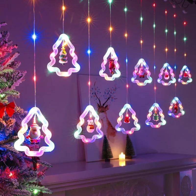 

Christmas Ring Curtain Light Leather Thread Creative Pendant LED Light String Holiday Bedroom Atmosphere Christmas Curtain Light Colorful Christmas Tree 1