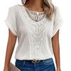 2025 Spring/Summer Women's Lace Patchwork Hollow Short Sleeve T-shirt