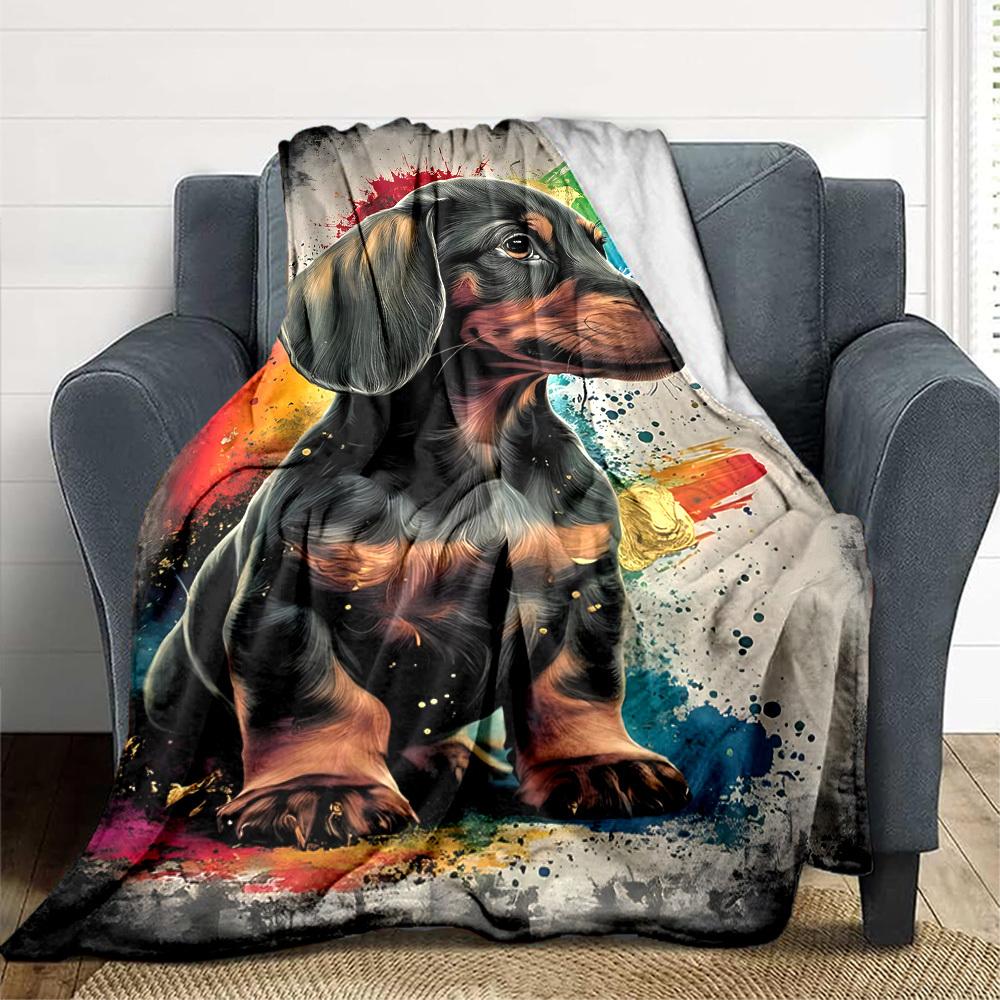 1PC Dachshund Art Print Blanket, Throw For Sofa, Bed, Travel, Camping, Livingroom, And Bed, Printing Blanket With Soft And Warm Fabric Yy250918172