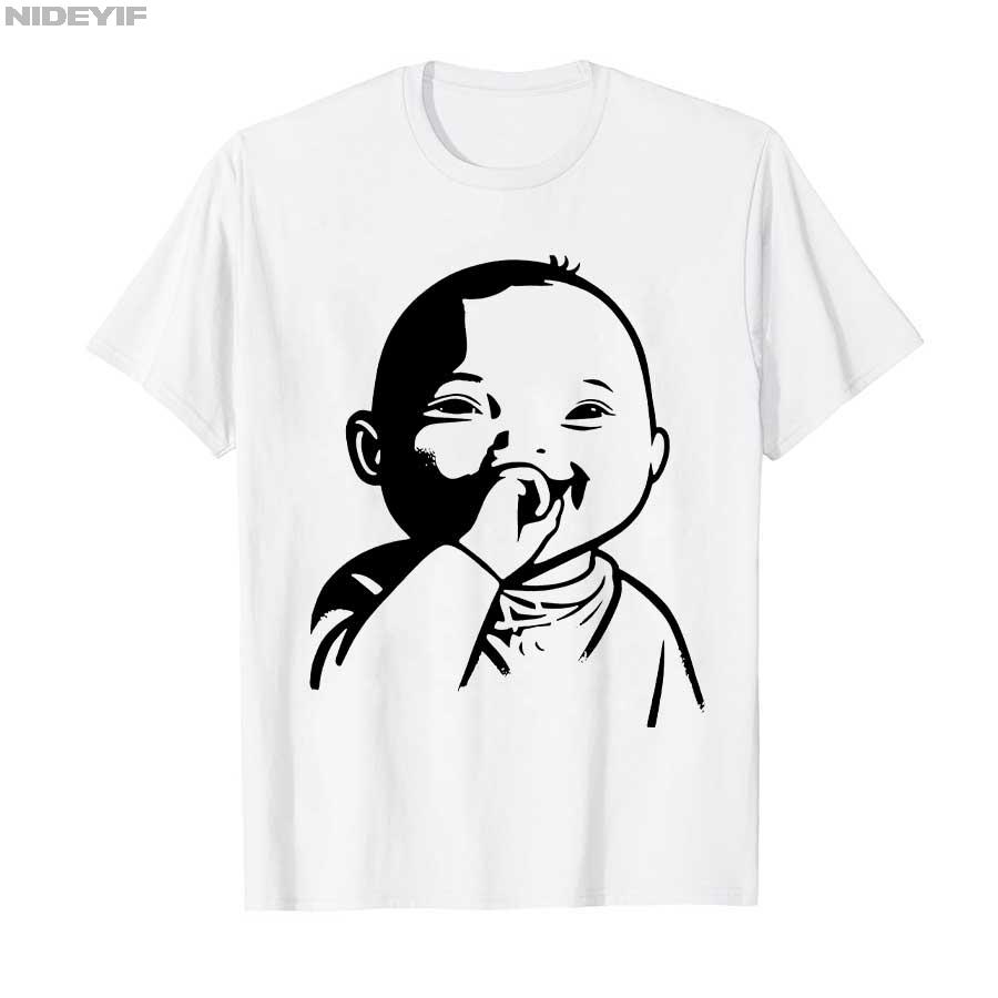 Funny AI Baby Holding Laugh Meme Viral Trend T-shirt For Men Women 100% Cotton T Shirts Short Sleeve Tops 1121-2