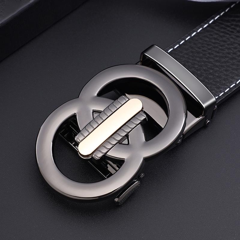 Cinturón de Cuero Genuino de Vaca con Hebilla Automática para Hombre - Accesorio para Pantalones de Vestir para Hombres Jóvenes y de Mediana Edad.