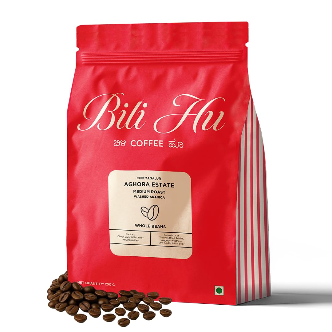 Bili Hu Coffee, Arabica Whole Beans from Aghora Estate, Medium Roast, (Pack of 1, 250 Gms)