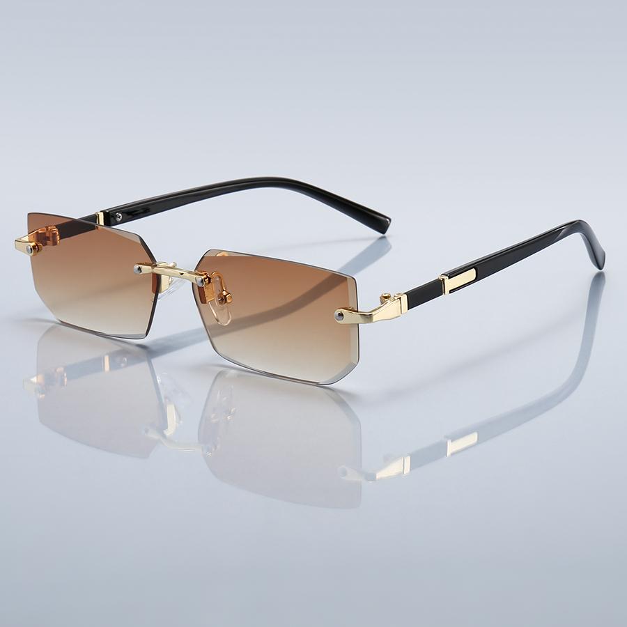 Luxury Rimless Business Rectangle Gradient Lens Unisex Fashion safety goggles  Women Men  Colored lenses Metal Frame Glasses